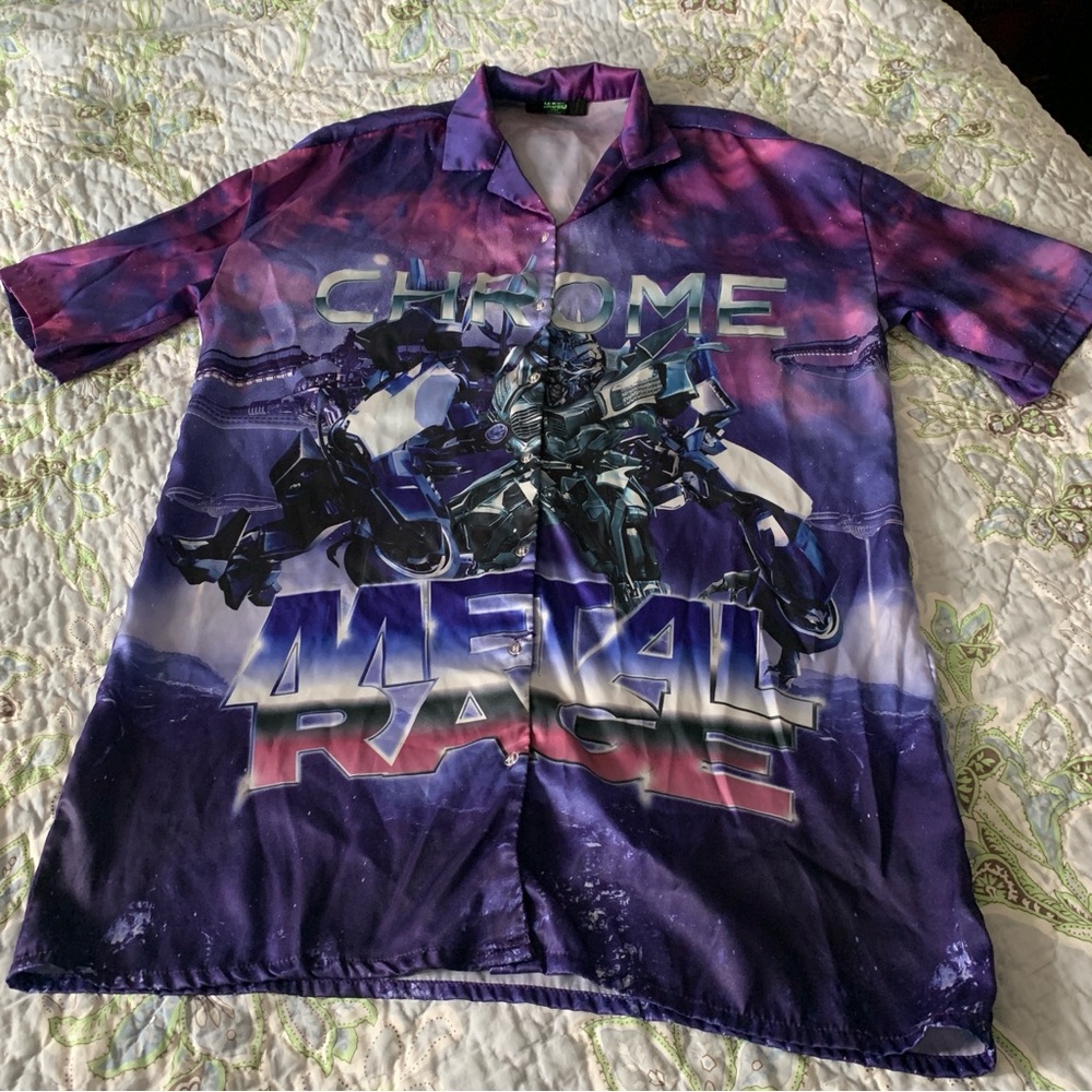 Jaded London Purple Polyester Button Up Shirt